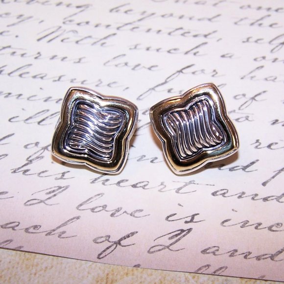 David Yurman Sterling Silver 18K Gold Quatrefoil Earrings - Posts Omega Backs - Picture 1 of 9